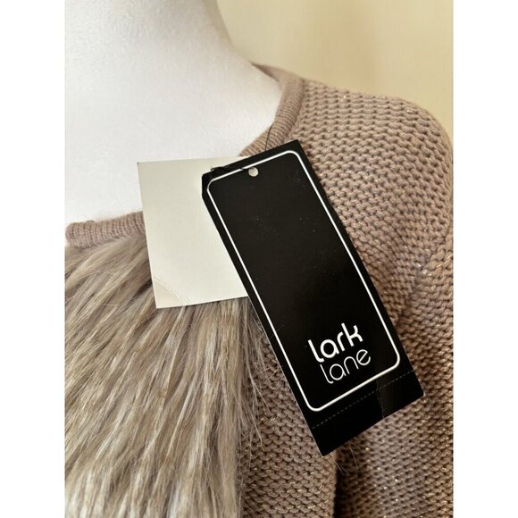 NWT Lark Lane Womens Size Large Taupe Cardigan Sweater Faux Fur Trim Sparkly - Picture 6 of 8